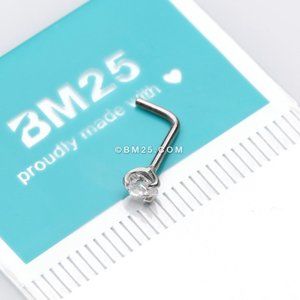 14 Karat White Gold Prong Set Heart Sparkle L-Shaped Nose Ring